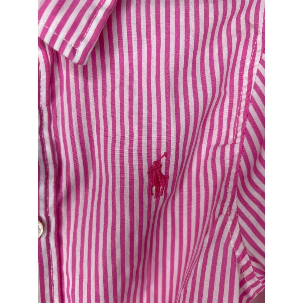 Polo Ralph Lauren Girls Pink & White Striped Long Sleeve Shirt Dress Sz 12